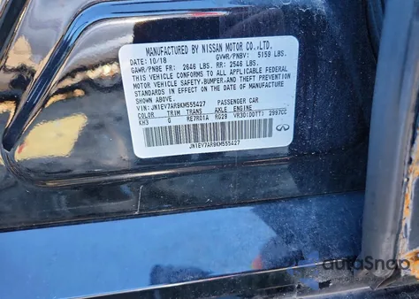 2019 Infiniti Q50 Luxe z USA, uszkodzony, nr VIN JN1EV7AR9KM555427